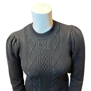 ModCloth Black Cable Knit Long Sleeve Sweater Dress, L